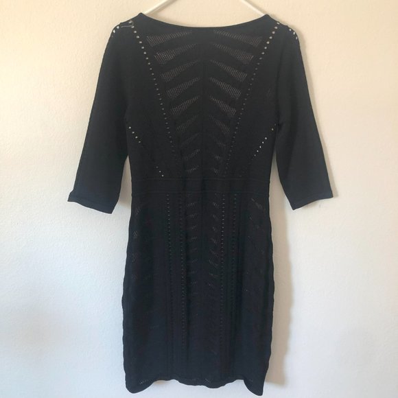 Calvin Klein Black Eyelet Lace Cocktail Dress Sz Medium with Nude Lining - Picture 3 of 9